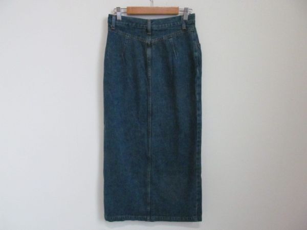 (57324)レディース　日本製　デニム　ロング　ペンシル　ナロー　スカート　ブルー系　W67　USED_平置き(約) Ｗ33.5㎝ 丈86㎝ ヒップ44㎝