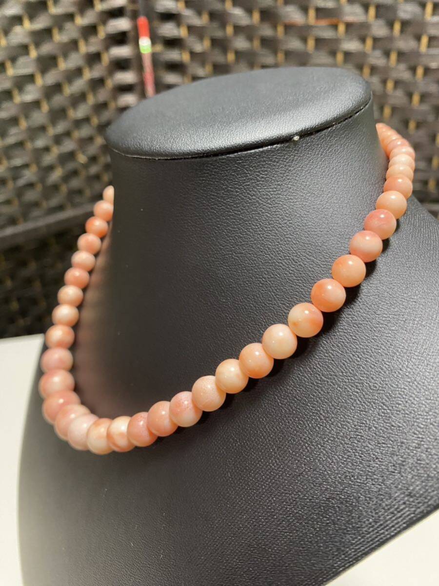 1 jpy ~.. necklace coral SILVER stamp approximately 37g pink natural .. circle sphere accessory 