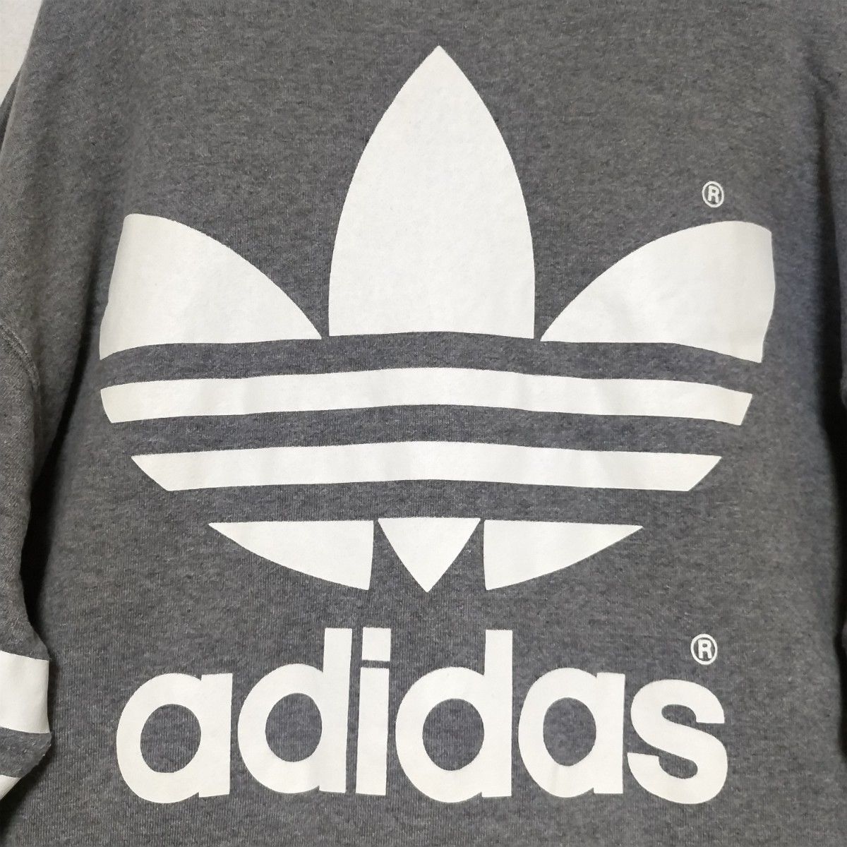 adidas アディダス DESCENTE デサント ビッグトレフォイル 袖プリント スウェット トレーナー グレー L- XL