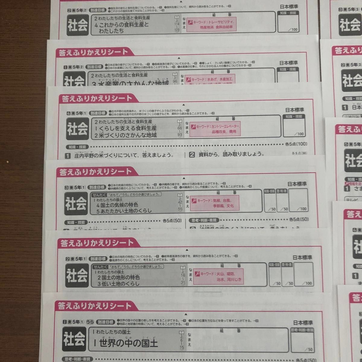 5年　社会　カラーテスト　東京書籍　日本標準