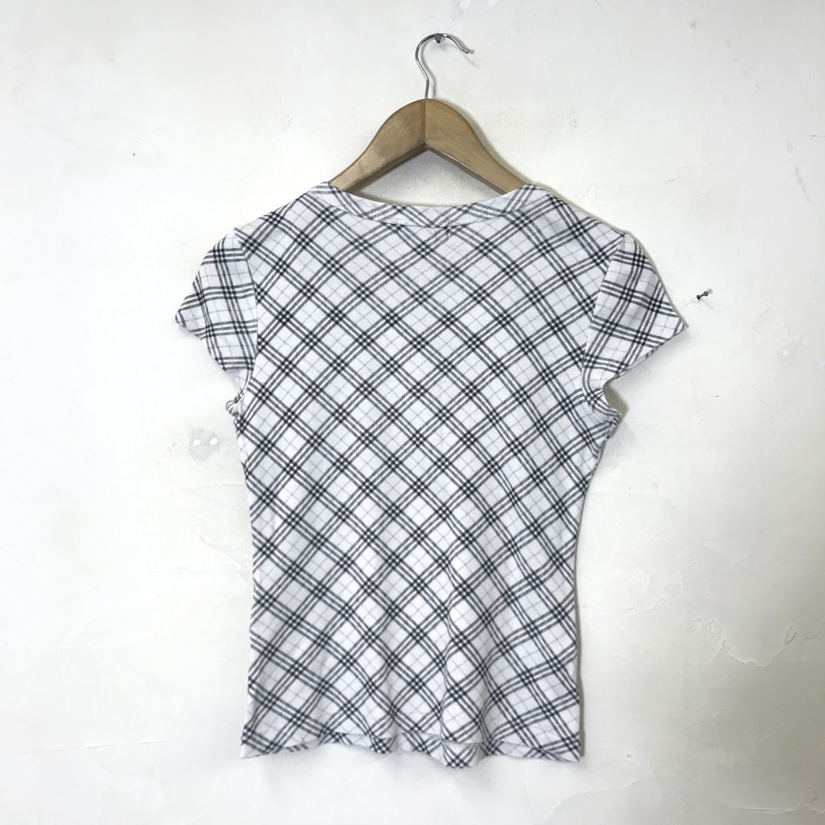 G21-U-S◆BURBERRY BLUE LABEL バーバリーブルーレーベル Tシャツ 半袖 ぴったりめ チェック柄 刺繍ロゴ トラッド◆size38 白 黒 ピンク 綿の画像6