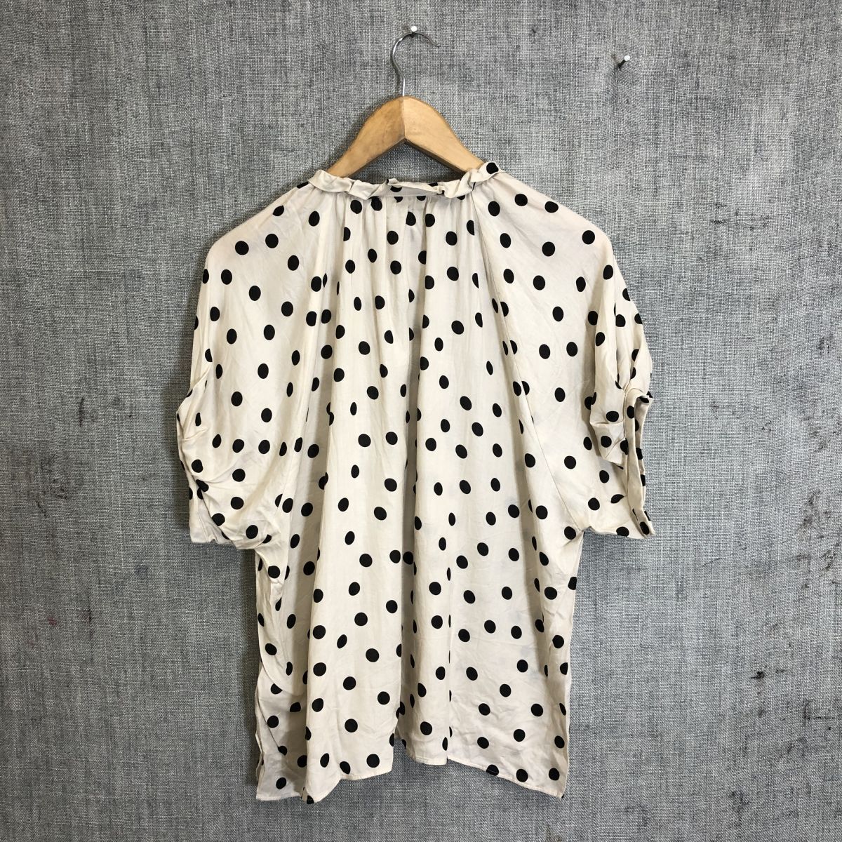 G361-G*ballsey Ballsey blouse *size36 dot pattern beige black lady's tops short sleeves ribbon frill shirt summer clothing ga- Lee 