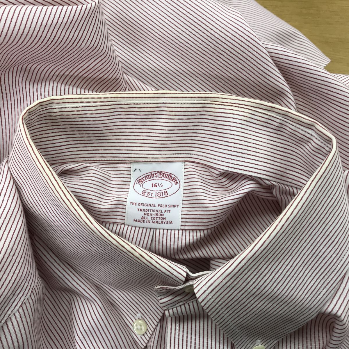 G772-N◆ BrooksBrothers ブルックスブラザーズ 半袖シャツ BD ボタンダウン トップス ◆ size16 1/2 レッド ストライプ コットン_画像9