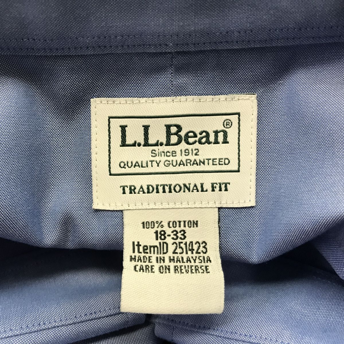 G594-N◆美品◆ L.L.Bean エルエルビーン 長袖シャツ BD ボタンダウン トップス◆ size18-34 ブルー 無地 シンプル コットン100 メンズ_画像7