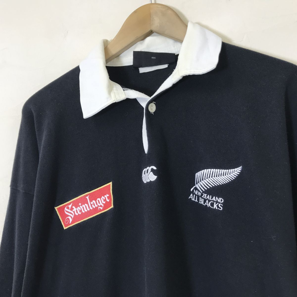 G509-N*old* CANTERBURY canterbury Rugger shirt long sleeve Logo embroidery NEW ZEALAND ALL BLACKS rugby *sizeL black cotton 