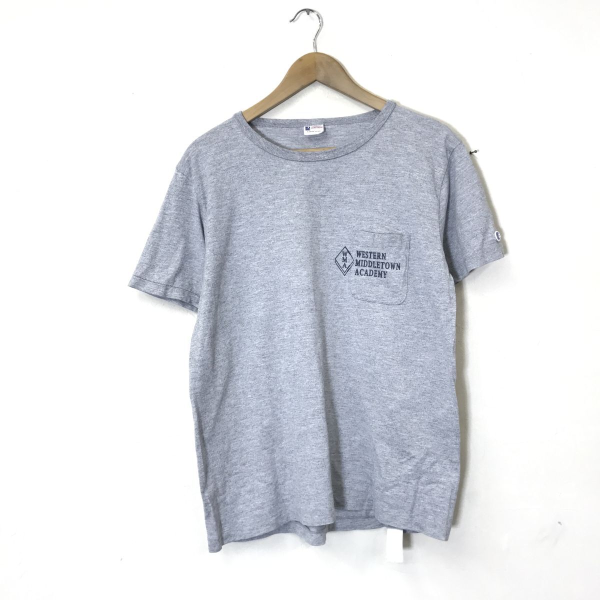 G775-D◆良品◆ Champion チャンピオン 半袖Tシャツ ポケT ランタグ復刻 トップス ◆ sizeL グレー系 コットン100_画像2