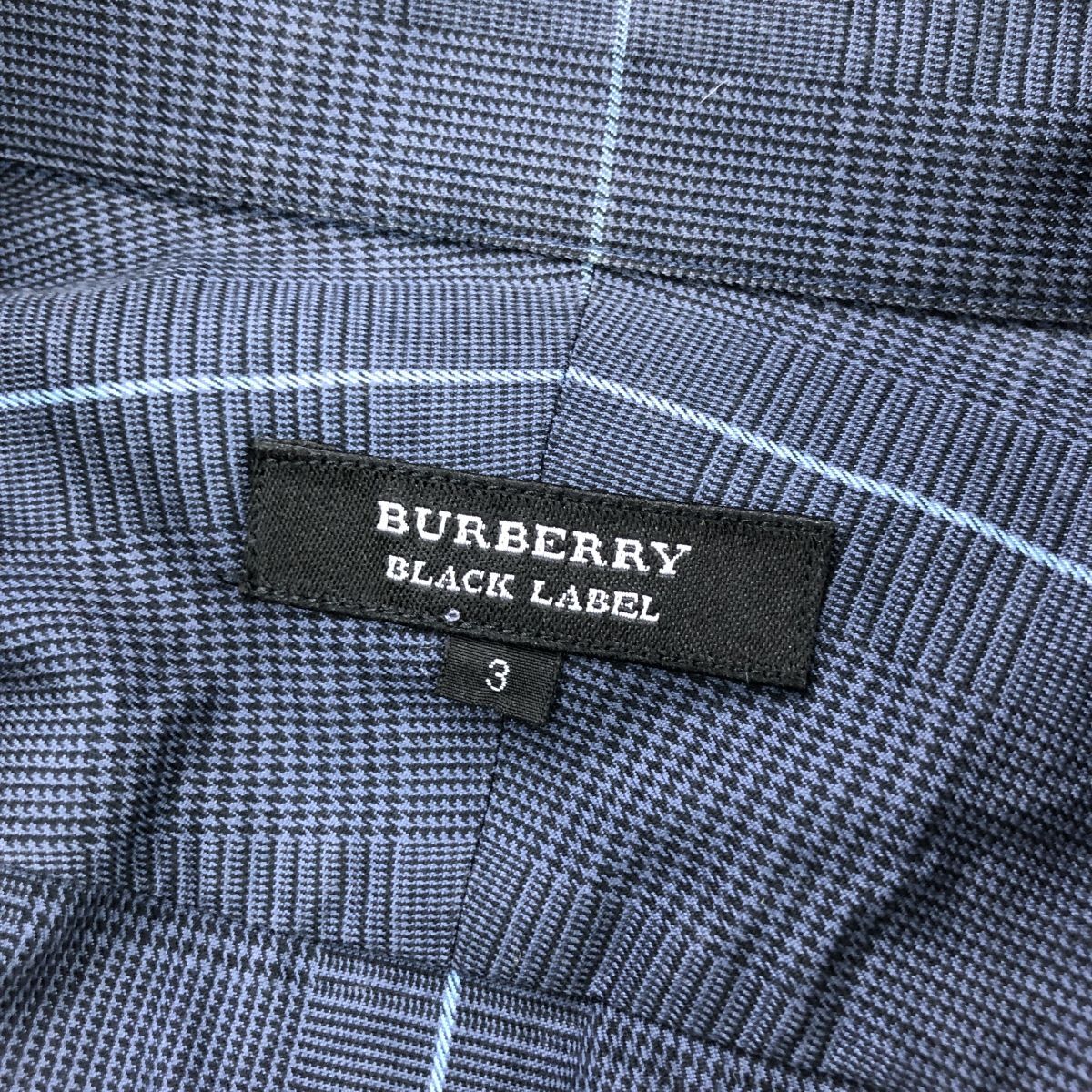 G642-F-N◆ BURBERRY BLACK LABEL バーバリーブラックレーベル 長袖シャツ チェック 総柄 ◆ size3 コットン100 ネイビー 古着 メンズ 春_画像7