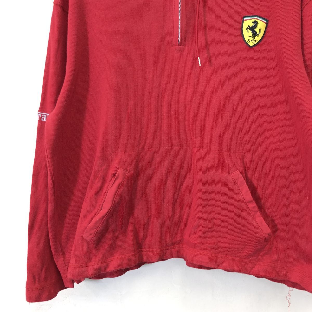 G547-F◆ old ◆ Ferrari フェラーリ ハーフジップパーカー フーディ ロゴ ◆ size1 コットン100 レッド 古着 メンズ 春_画像4