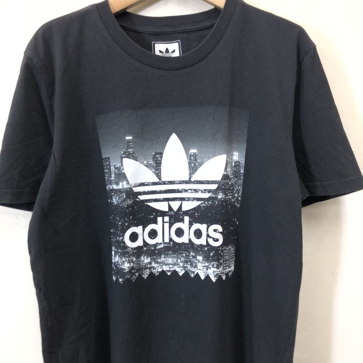 G540-F◆ adidas アディダス 半袖Tシャツ カットソー ロゴプリント トップス ◆ sizeO コットン100 ブラック 古着 メンズ 春夏_画像3