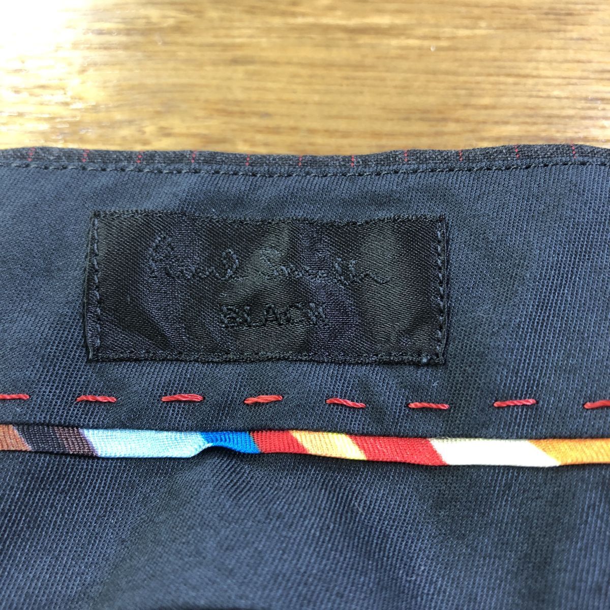 G708-K◆良品 Paul Smith BLACK ポールスミスブラック ウールスラックス◆size40 チャコール ストライプ テーパード 薄手 美シルエット_画像8