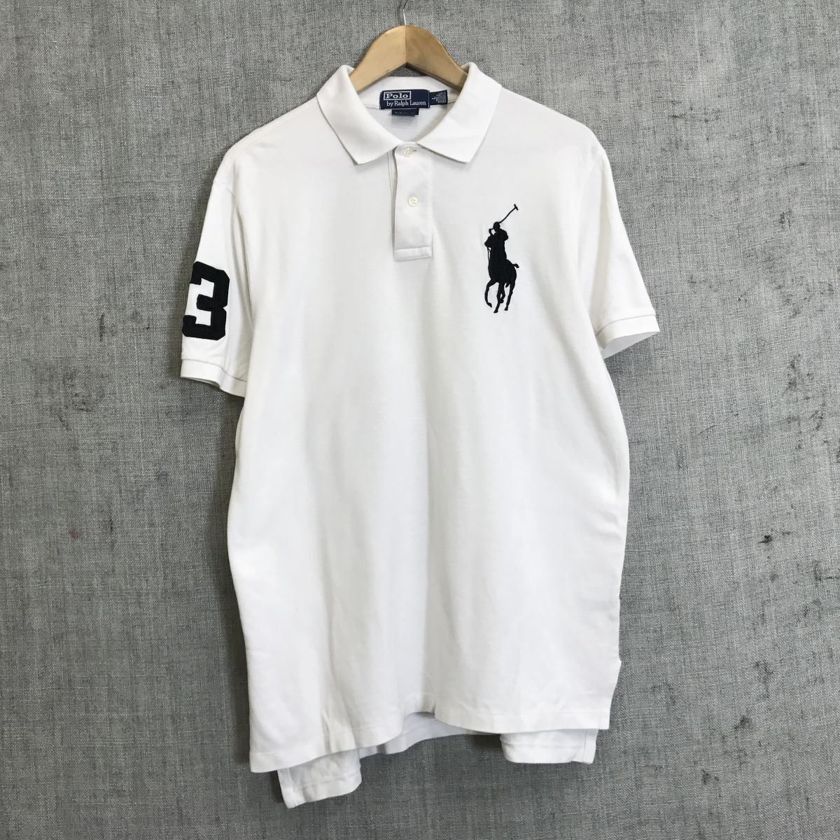 G1256-N◆ POLO Ralph Lauren ポロラルフローレン 半袖ポロシャツ ビッグポニー ◆ sizeL ホワイト 白 コットン100 古着_画像2