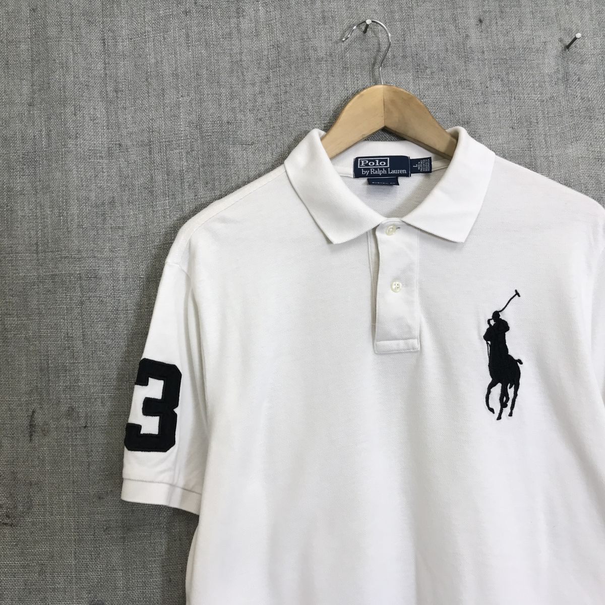 G1256-N◆ POLO Ralph Lauren ポロラルフローレン 半袖ポロシャツ ビッグポニー ◆ sizeL ホワイト 白 コットン100 古着_画像3