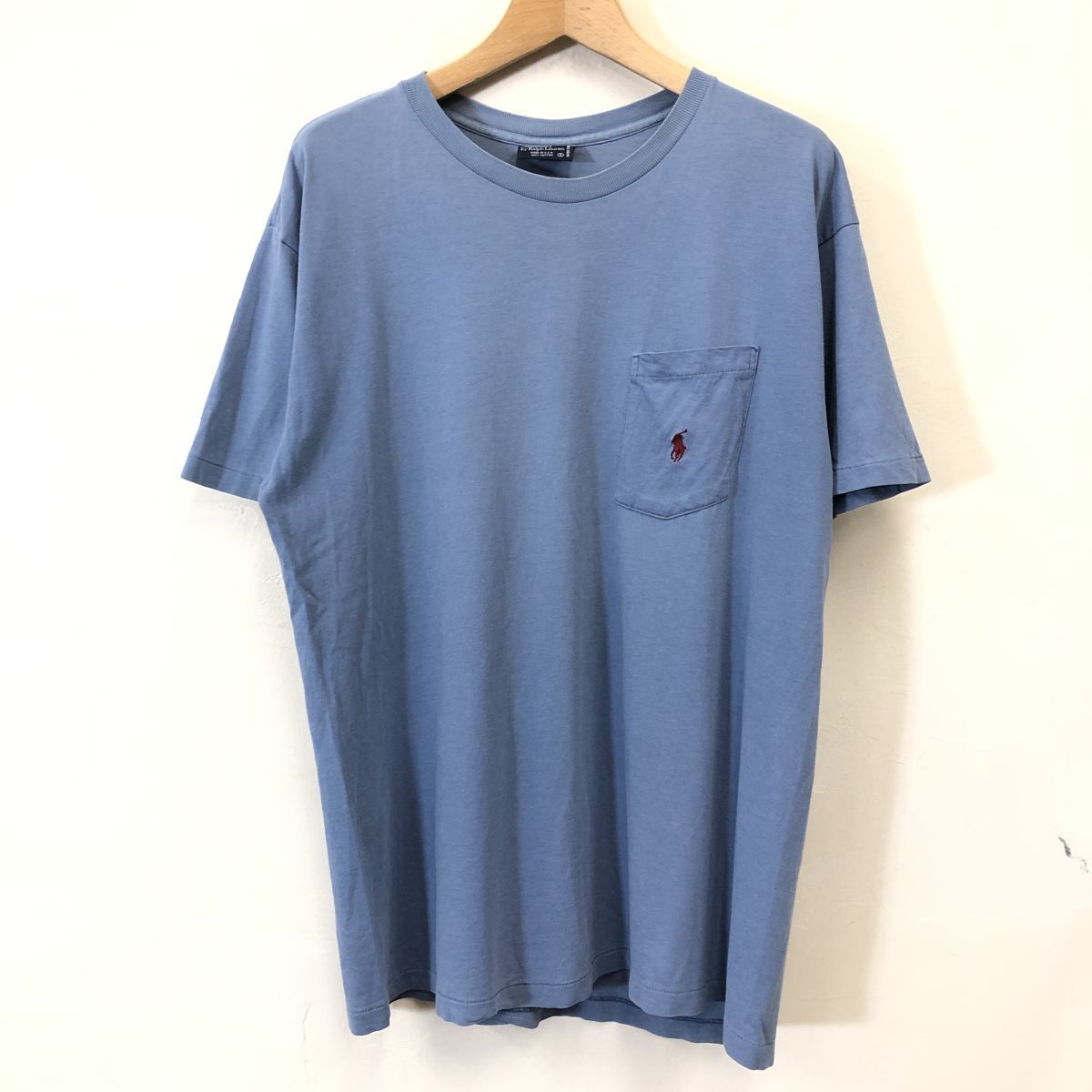 G1113-F◆ old ◆ USA製 ◆ POLO RALPH LAUREN ポロラルフローレン 半袖Tシャツ カットソー ◆ sizeS コットン100 ブルー 古着 メンズ 春夏_画像2