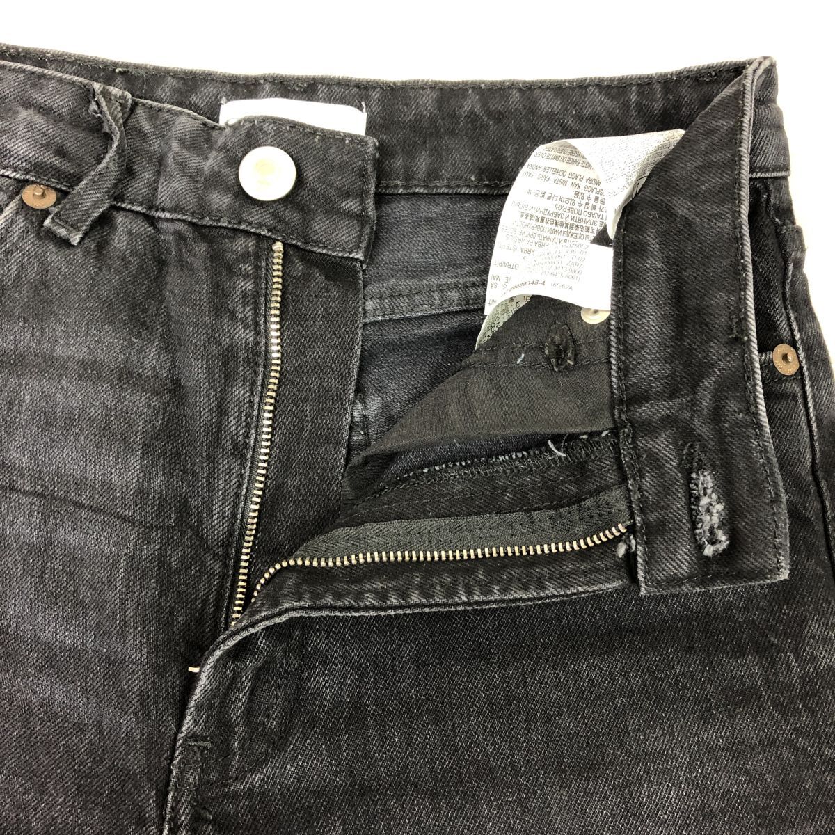 G1506-W◆ZARA ザラ ブラックデニム テーパード ジーンズ ハイウエスト ダメージ加工 カジュアル◆size:EUR34 ブラック系 コットン 他_画像8