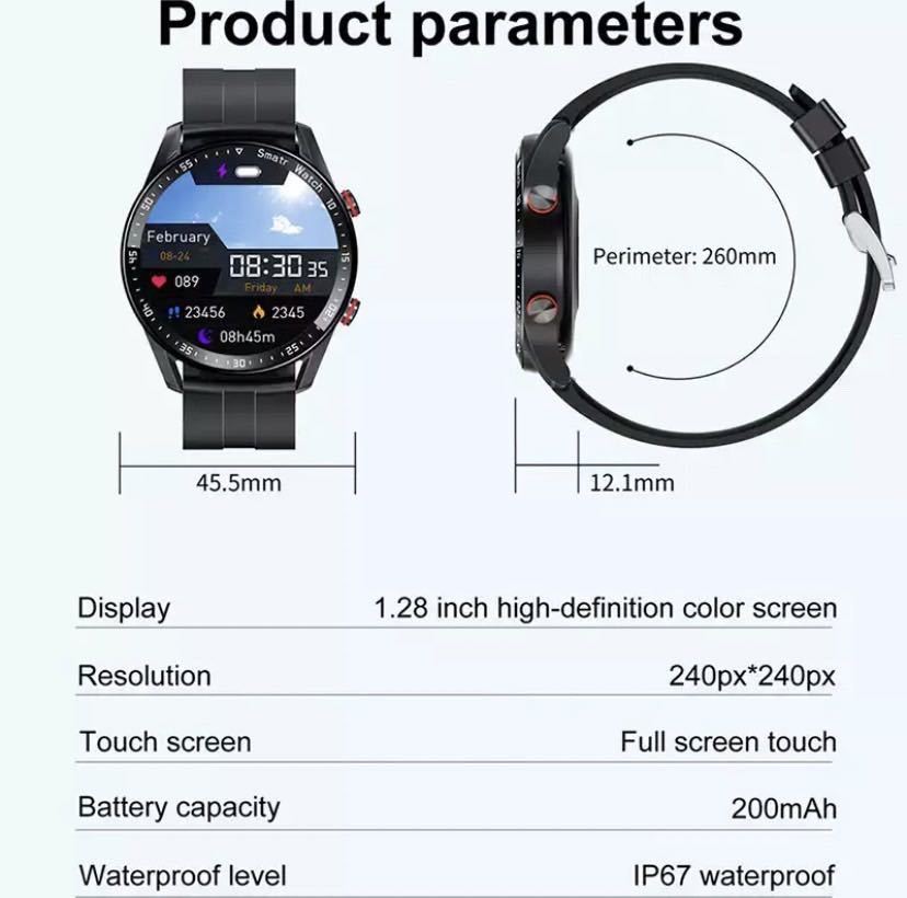 1円〜送料無料 2024年モデル スマートウォッチ 高画質 ECG PPG メッセージ スポーツ 心拍 血圧 音楽 睡眠 黒 革 Android iPhone ブラック_画像10