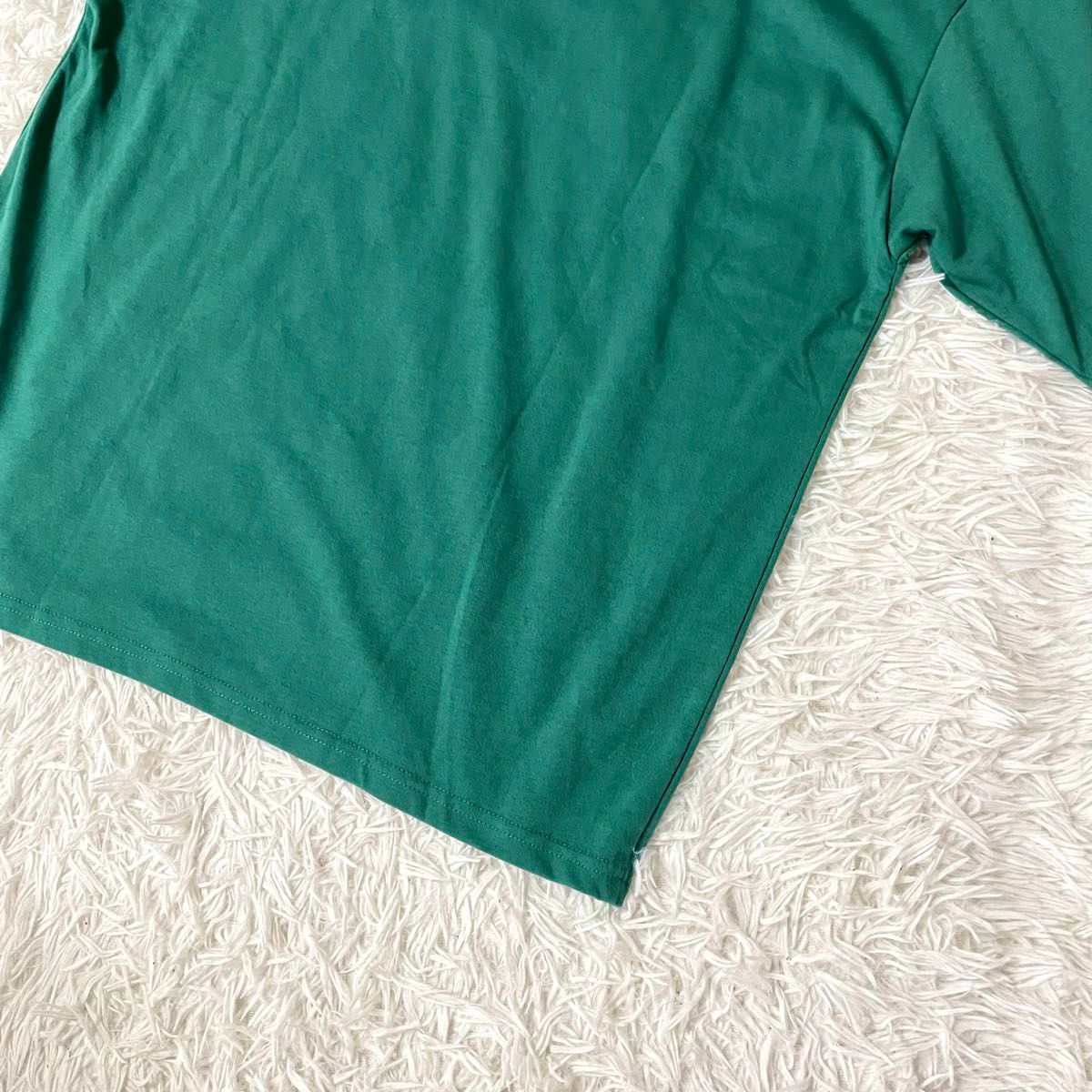 新品★コリスコ半袖 Tシャツ L メンズ CORISCO サガラ刺繍ベースボール グリーン 緑 ゆるダボ Uネック ロゴ