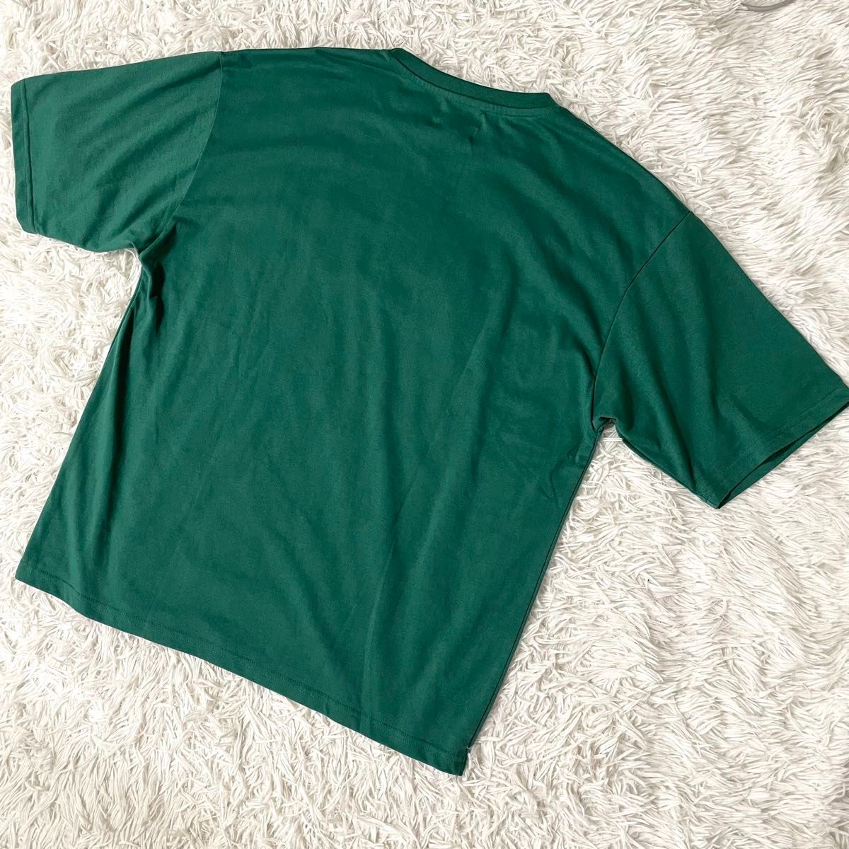 新品★コリスコ半袖 Tシャツ L メンズ CORISCO サガラ刺繍ベースボール グリーン 緑 ゆるダボ Uネック ロゴ