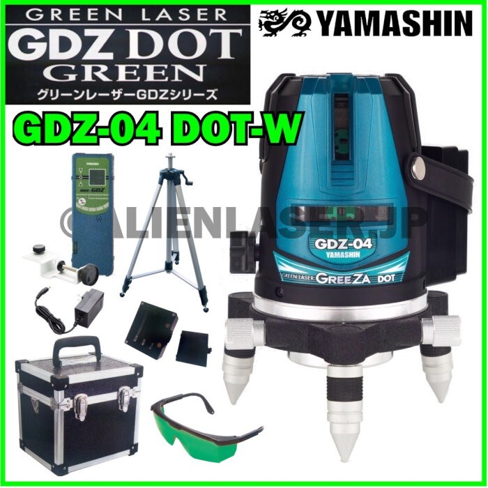 送料無料 1年保証 山真 ヤマシン 3ライン ドット グリーン 墨出し器 GDZ-04DOT-W 本体+受光器+三脚_画像1