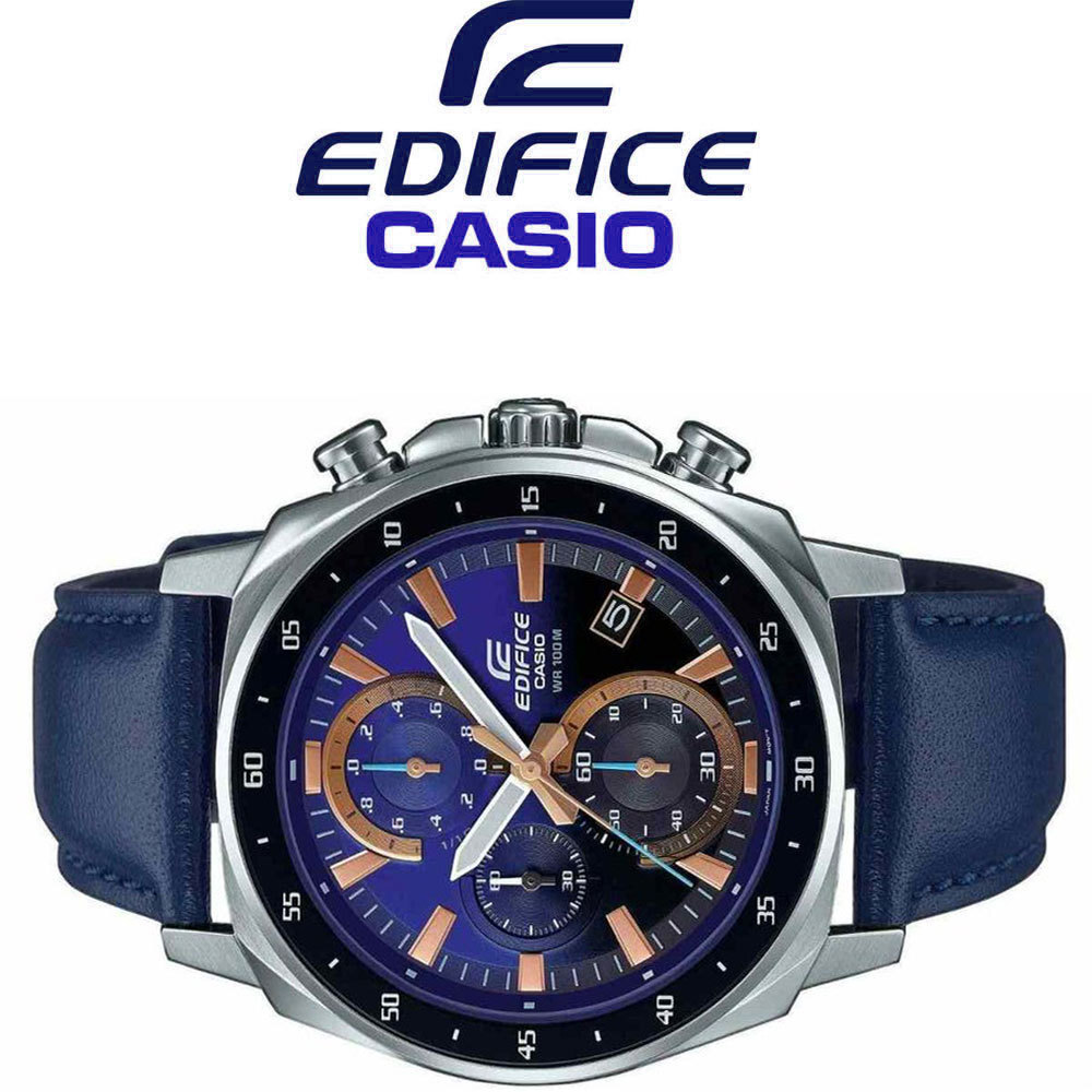 新品1円 カシオ逆輸入EDIFICE エディフィス 美しいブルーグラデーション 100m防水 クロノグラフ 腕時計 未使用 CASIO メンズ 1スタの画像2