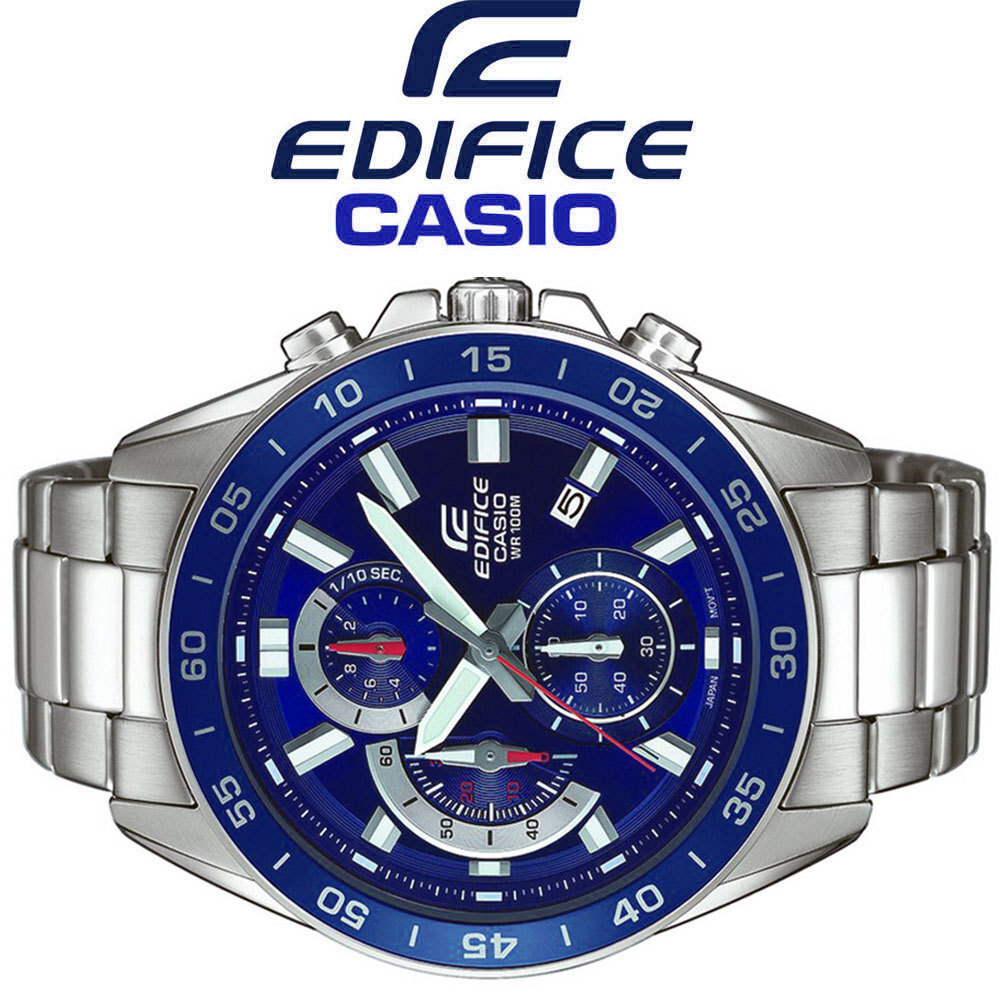  new goods 1 jpy Casio reimport EDIFICE Edifice Europe and America model .. sapphire blue 100m waterproof chronograph wristwatch CASIO men's genuine article 