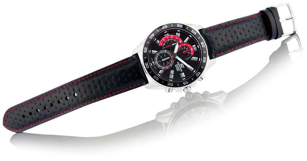  new goods 1 jpy Casio reimport EDIFICE Edifice Europe and America model .. black & red 100m waterproof chronograph wristwatch unused CASIO men's genuine article 