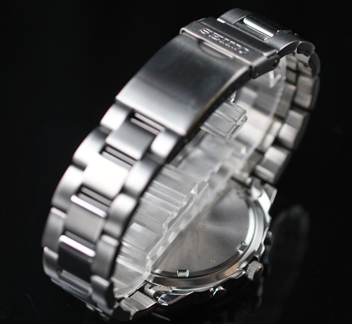 セイコー新品1円 逆輸入 ブルーメタリック メーカー正規1年保証 純正箱付き 50m防水 クロノグラフ 腕時計 未使用 SEIKO メンズの画像7