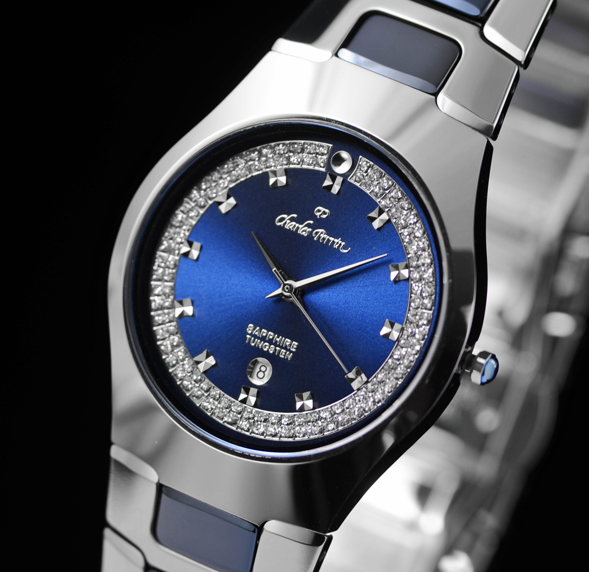 1 jpy carbide tang stain & ceramic & sapphire glass windshield sapphire blue wristwatch new goods unused gorgeous . men's watch ultra rare rare 