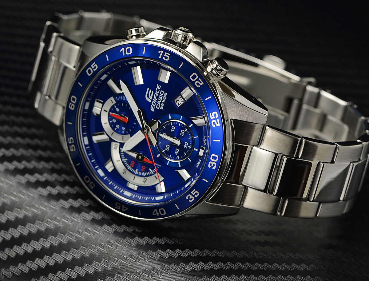  new goods 1 jpy Casio reimport EDIFICE Edifice Europe and America model .. sapphire blue 100m waterproof chronograph wristwatch CASIO men's genuine article 