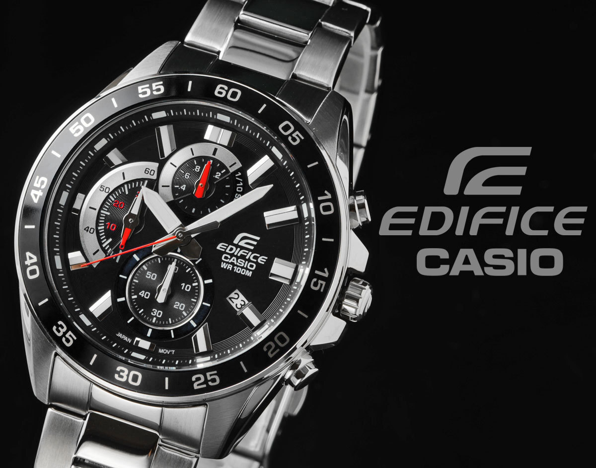  new goods 1 jpy Casio reimport EDIFICE Edifice Europe and America model .. black 100m waterproof chronograph wristwatch unused CASIO men's 1 start genuine article 