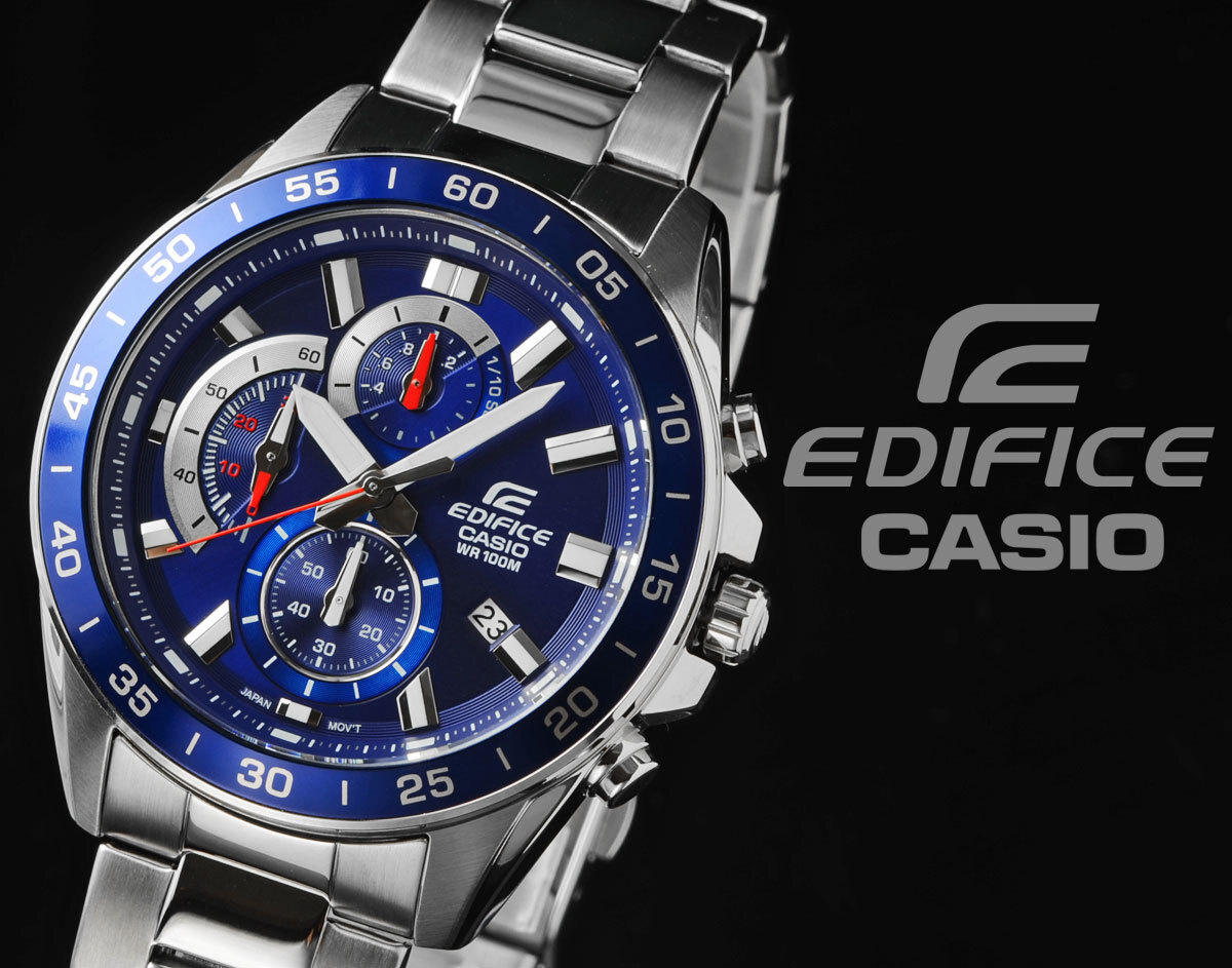  new goods 1 jpy Casio reimport EDIFICE Edifice Europe and America model .. sapphire blue 100m waterproof chronograph wristwatch CASIO men's genuine article 