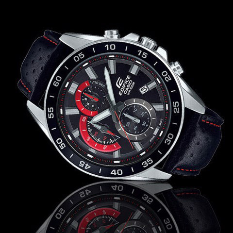  new goods 1 jpy Casio reimport EDIFICE Edifice Europe and America model .. black & red 100m waterproof chronograph wristwatch unused CASIO men's genuine article 