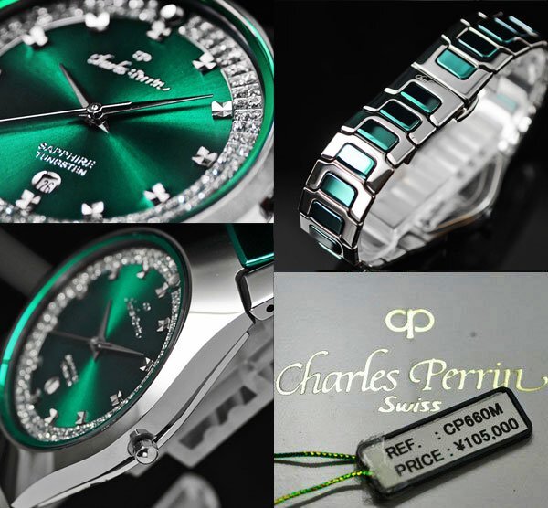  new goods 1 jpy carbide tang stain & ceramic & sapphire glass windshield emerald green wristwatch new goods unused gorgeous . men's watch 