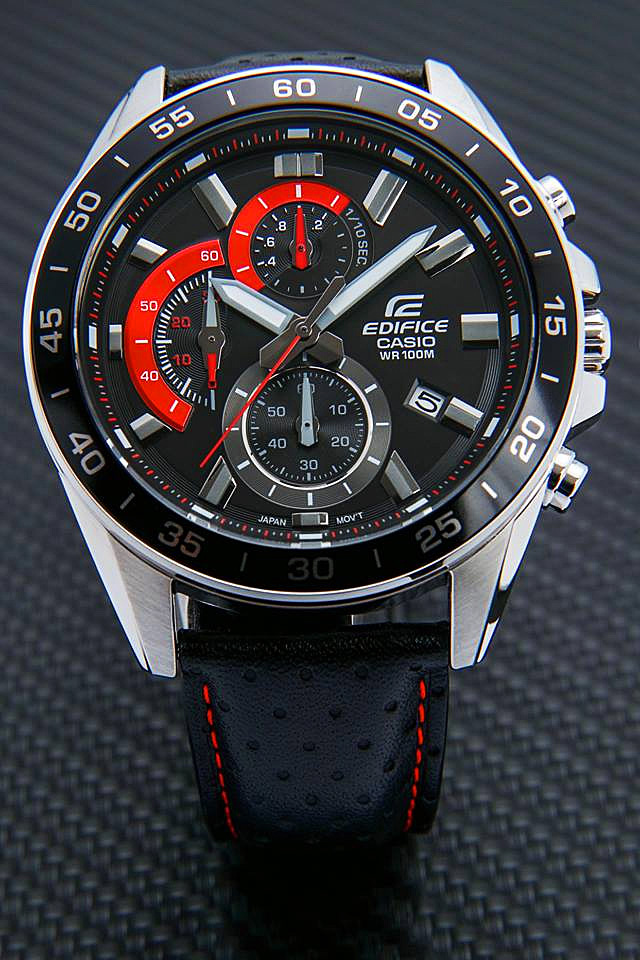  new goods 1 jpy Casio reimport EDIFICE Edifice Europe and America model .. black & red 100m waterproof chronograph wristwatch unused CASIO men's genuine article 