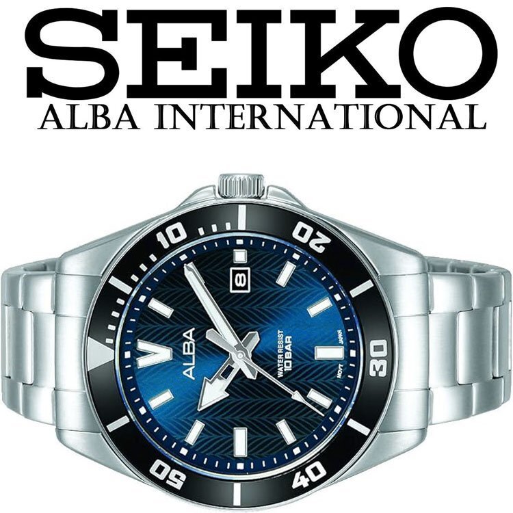 新品1円 逆輸入セイコーALBA 深みあるダークブルーメタリック 100m防水 重厚な質感 メンズ 激レア日本未発売 アルバ SEIKO スポーツ 腕時計