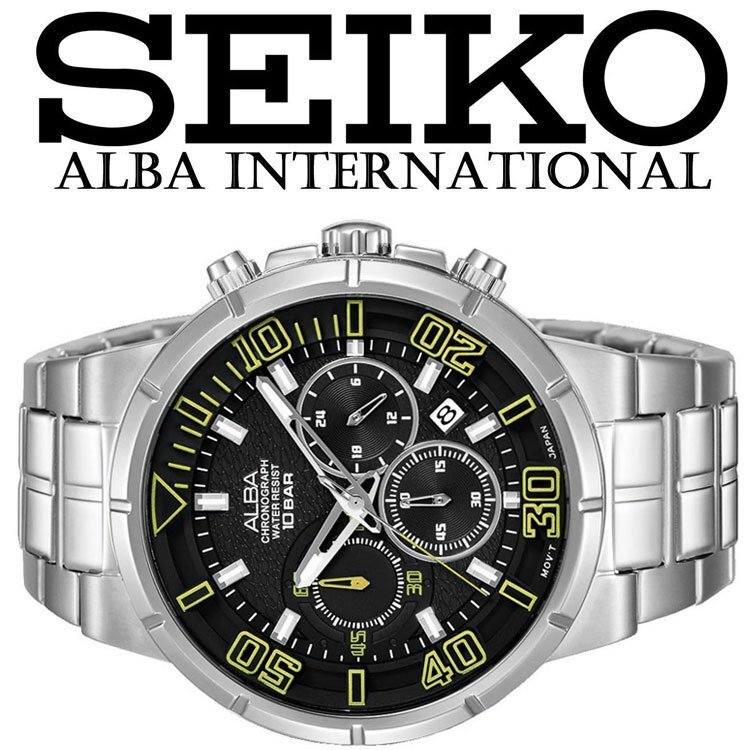 1 иен × 2 шт Seiko новый товар ALBA реимпорт .. черный металлик 100m водонепроницаемый хронограф новый товар мужской очень редкий трудно найти Alba в Японии не продается SEIKO