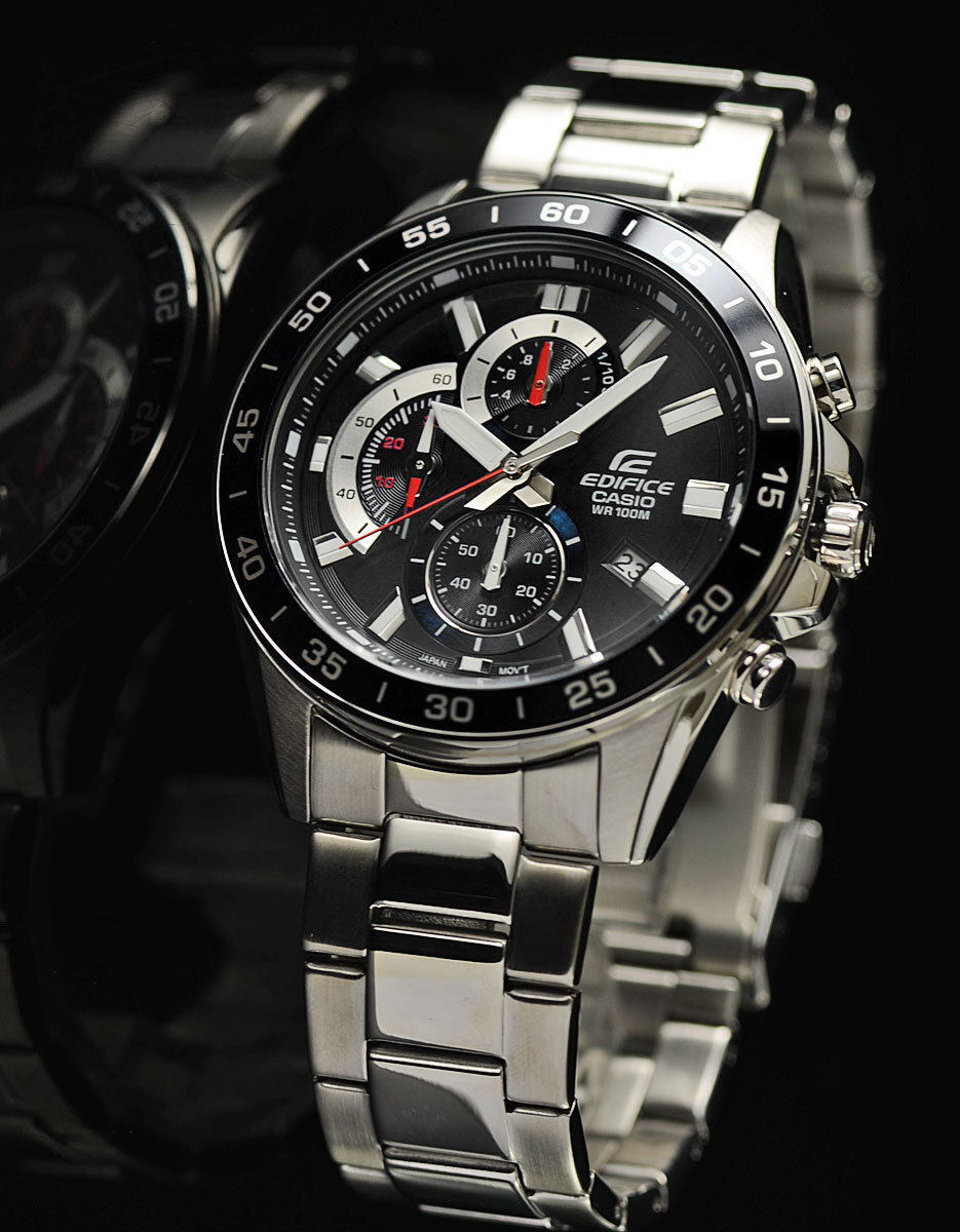  new goods 1 jpy Casio reimport EDIFICE Edifice Europe and America model .. black 100m waterproof chronograph wristwatch unused CASIO men's 1 start genuine article 