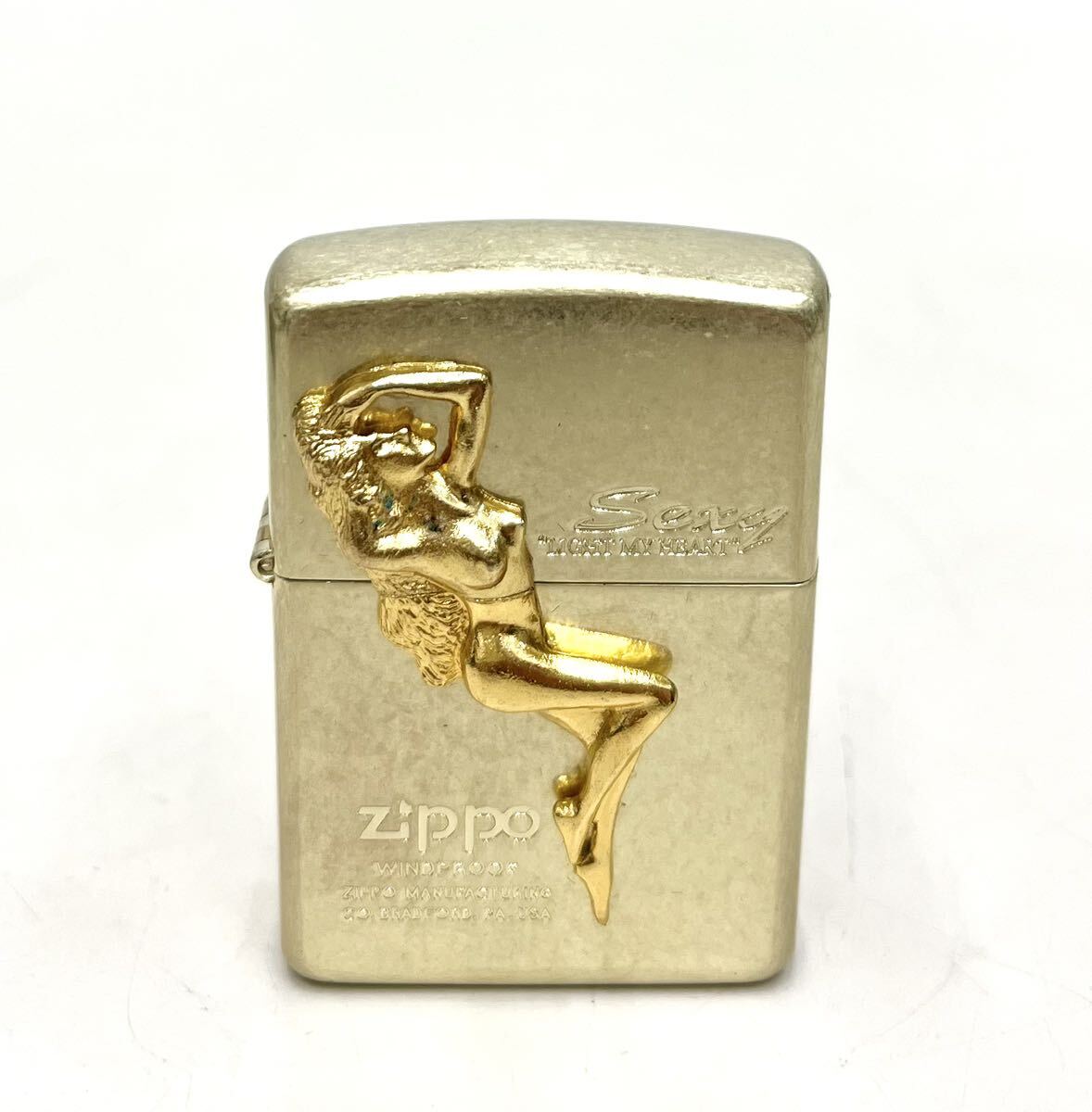 HK◆ 火花確認済 Zippo ジッポー オイルライター Sexy セクシー LIGHT MY HEART WINDPROOF ゴールド ケース付き 喫煙具 ライター_画像2