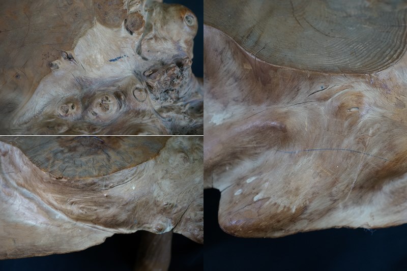 東ハ:【無垢】天然木 メープル材 瘤杢 一枚板 花台 板厚約5.4㎝ 約59.5×57㎝ 脚付 飾り台 茶道具 煎茶道具 香炉台 盆栽台 ★送料無料★_画像8