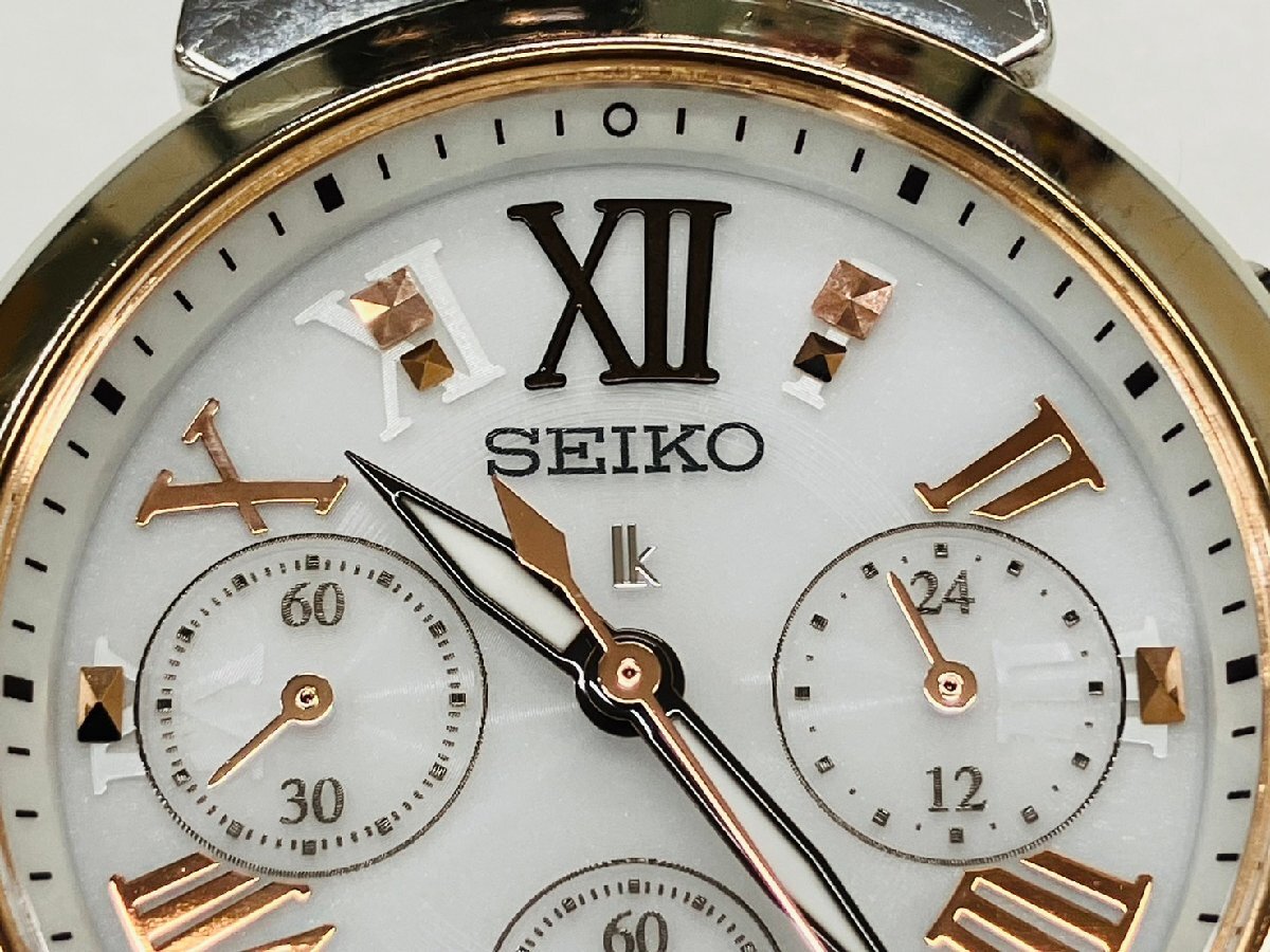 【送料無料】SEIKO/セイコー lk ルキア V175-0DR0 白文字盤 ソーラー電池 クロノグラフ 腕時計 SS ゴールド×シルバーカラー 動作未確認の画像3