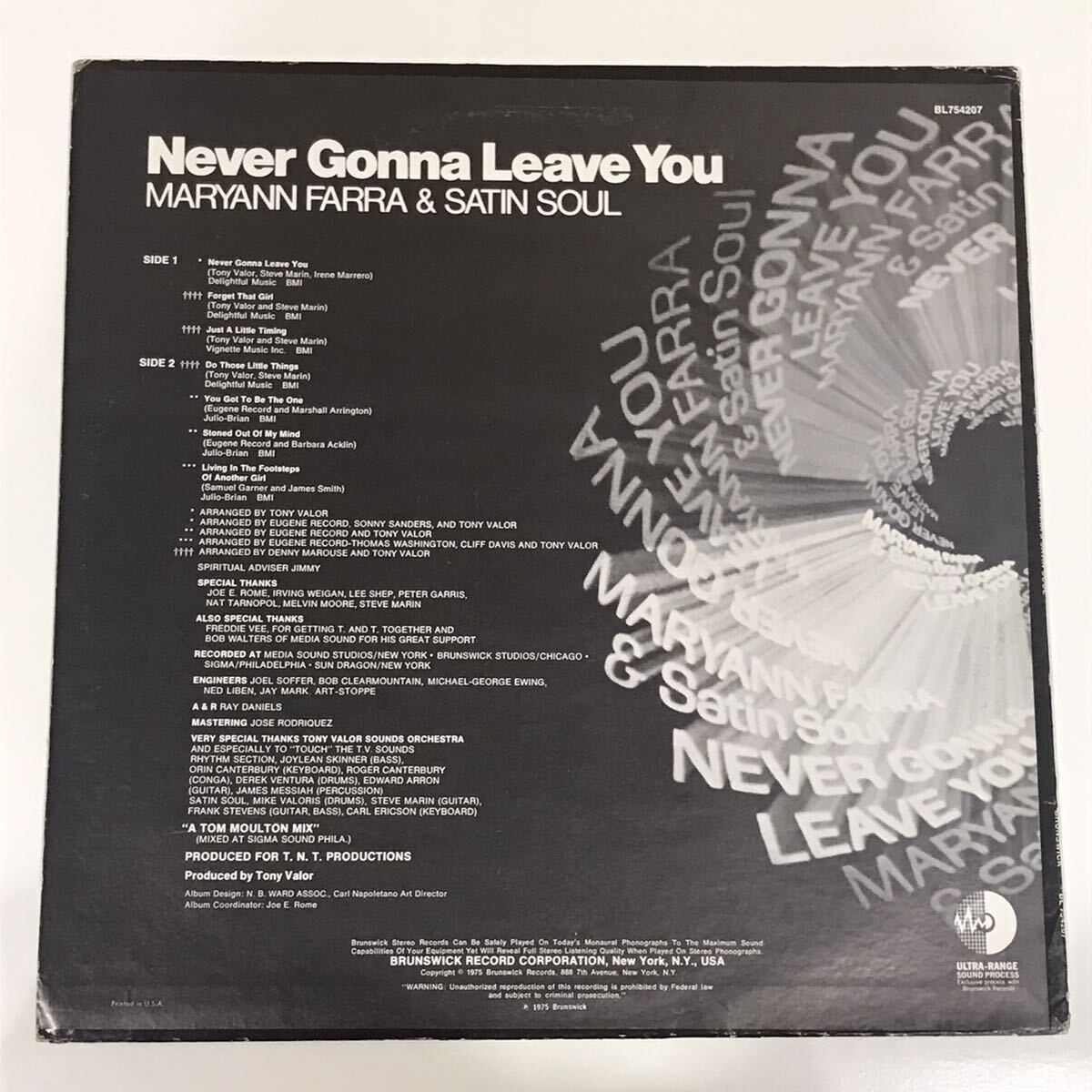 USオリジナル盤NM-美品！MARYANN FARRA & SATIN SOUL / NEVER GONNA LEAVE YOU on BRUNSWICK RECORDS レアソウルUS ORIGINAL PRESS_画像2