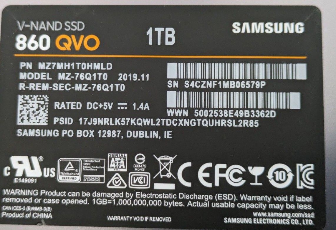 【中古】SAMSUNG V-NAND SSD 860  QVO 1TB SATA