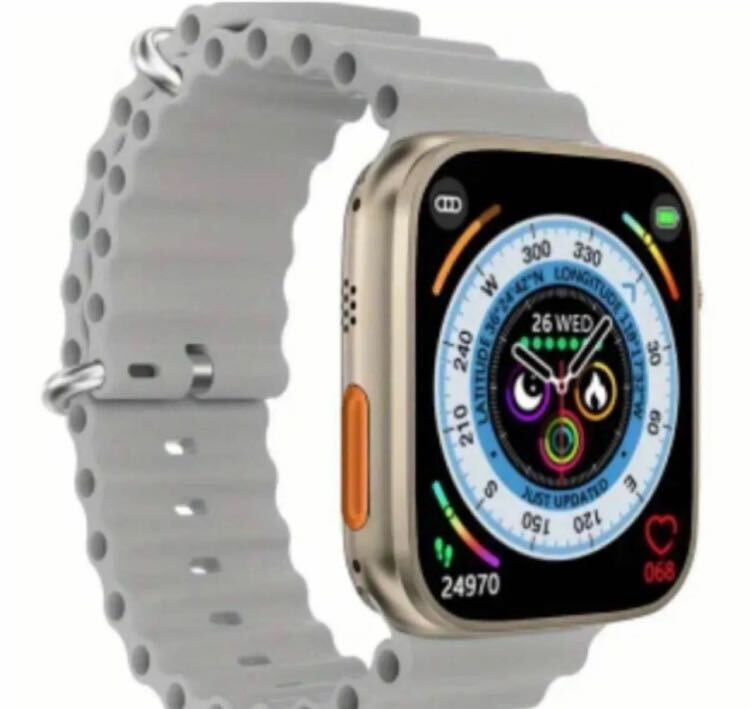 1円 最新型 新品 スマートウォッチ グレー（Apple Watch Ultra2 代替品）大画面 通話機能付き 音楽 多機能 健康管理 防水 血中酸素 androidの画像1