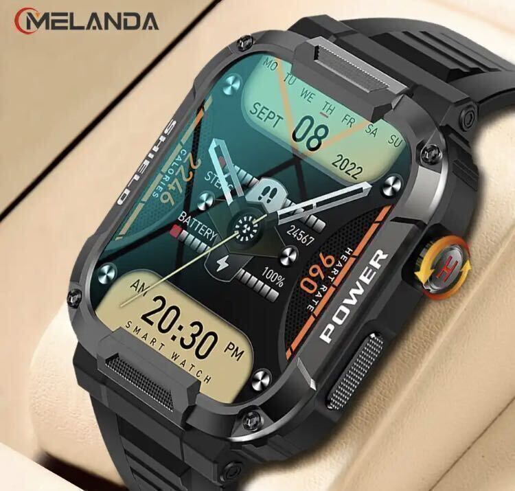 [1 jpy ] new goods MELANDA smart watch khaki silicon belt Bluetooth army for standard military model telephone call with function waterproof arrival health control 