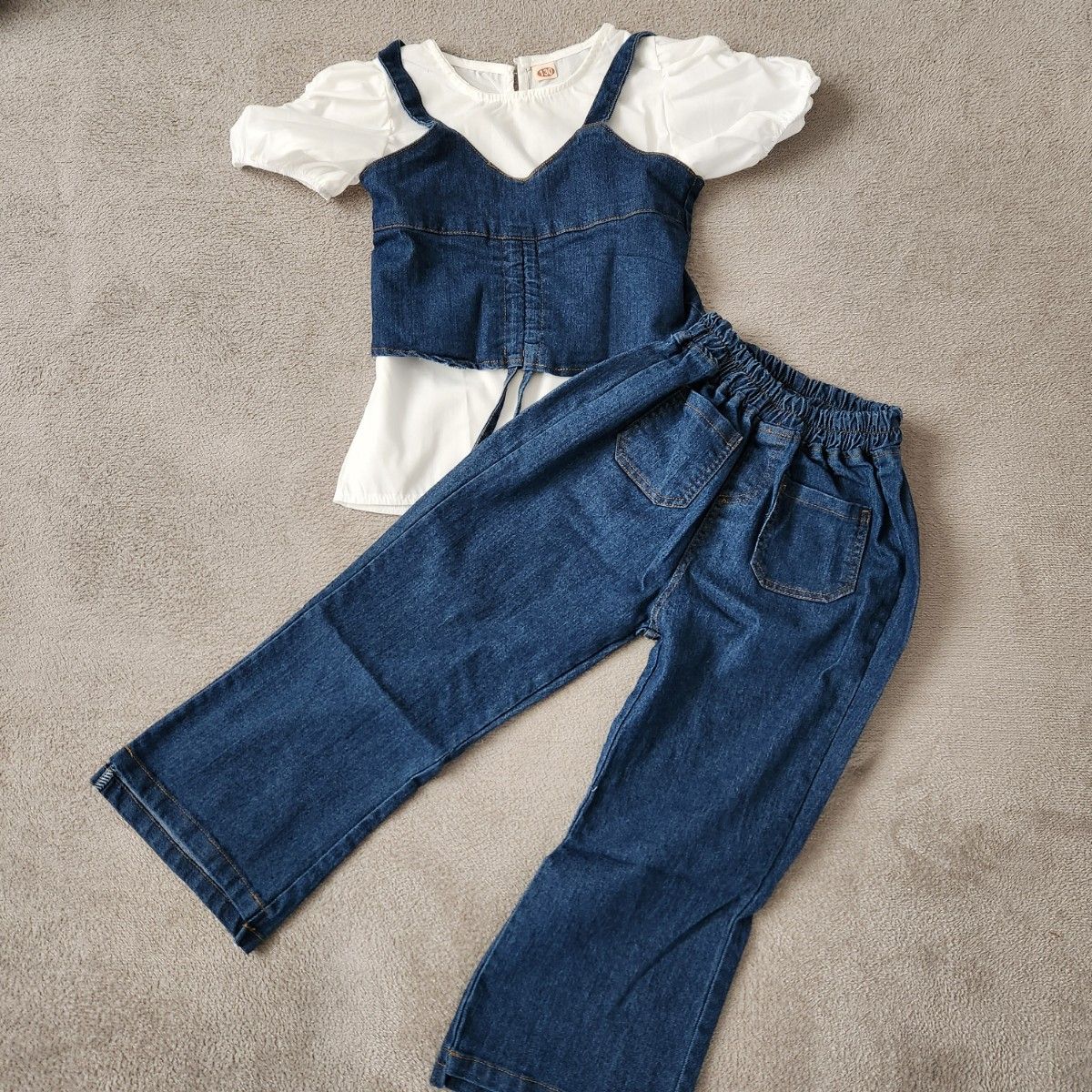 デニム 女の子 110 デニム ビスチェ トップス パンツ ３点セット キッズ 子供服 キャミソール 着回し セットアップ