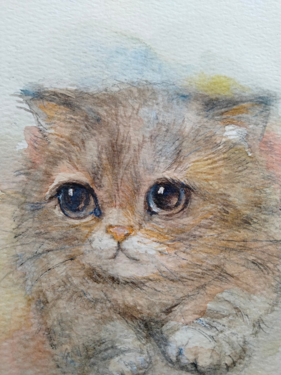 猫のイラスト　水彩画　手描きイラスト　インテリア　B6サイズ_画像2