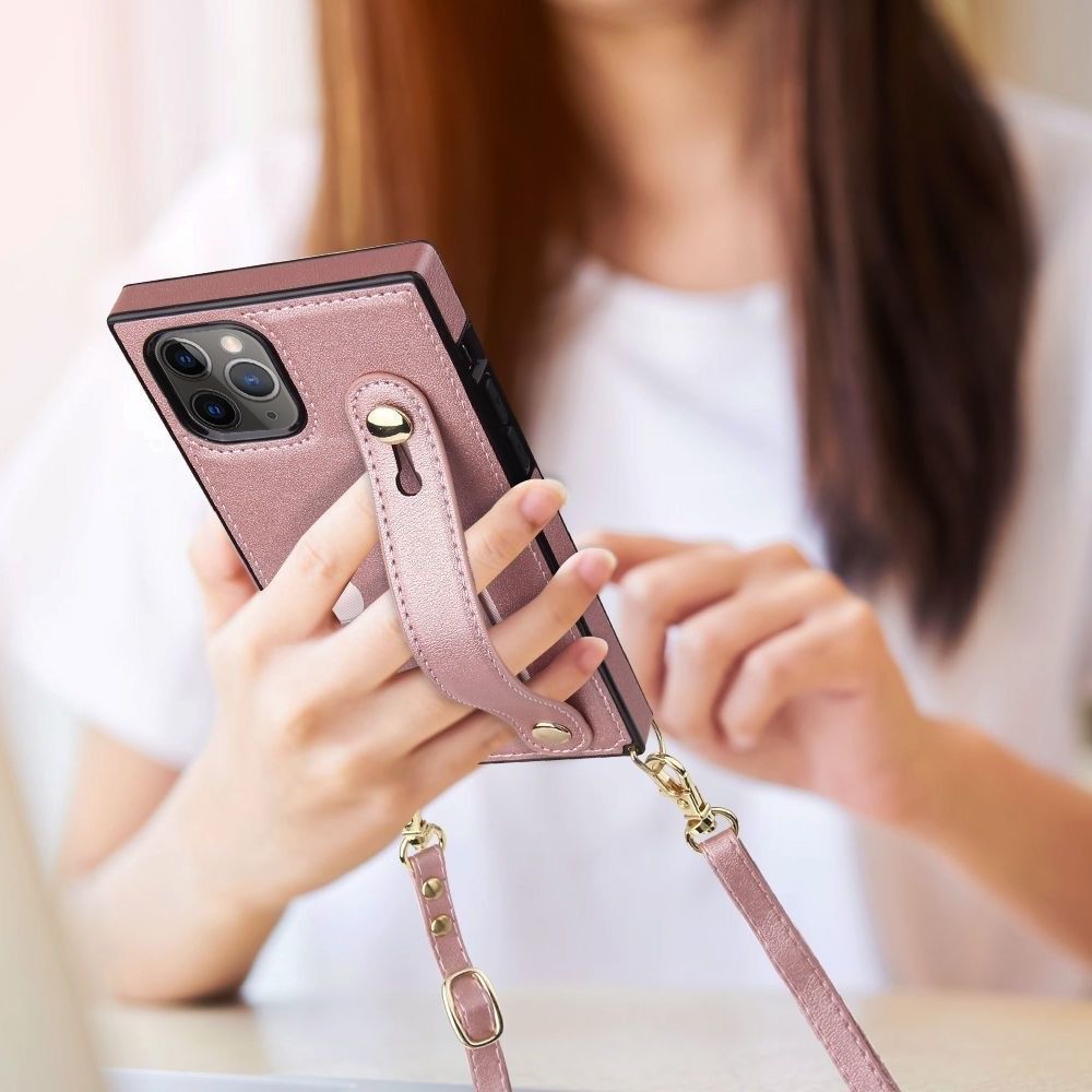 ピンク色iPhone14Pro maxケースレザー風ショルダーベルト付可愛い