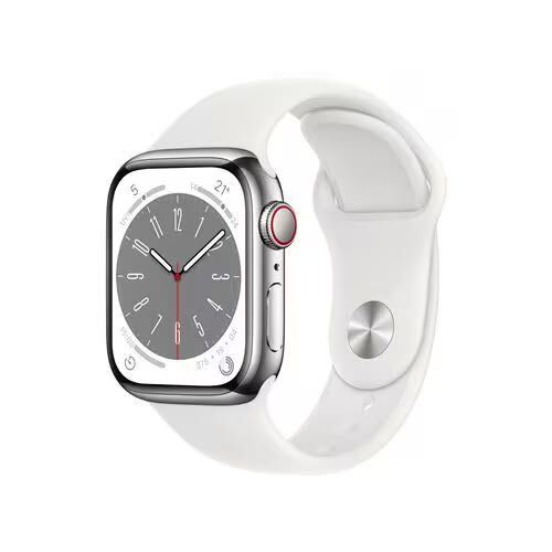 【新品未開封】MNJ53J/A AppleWatchSeries8(GPS+Cellularモデル)41mmシルバーステンレススチールケース ホワイトスポーツバンドレギュラーの画像1