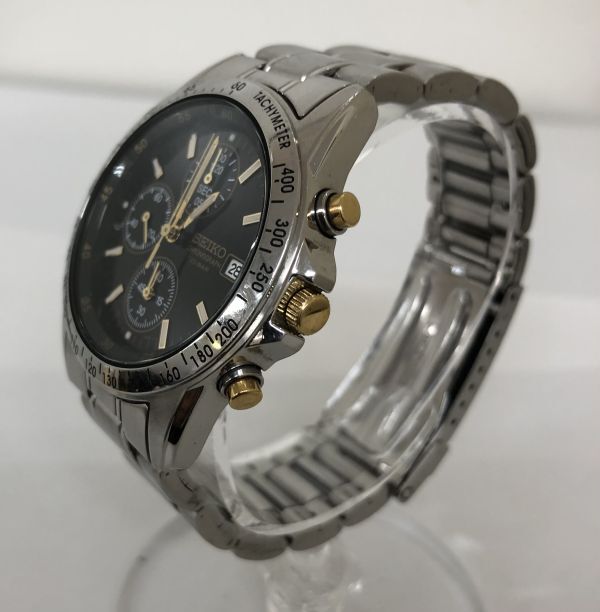 作動未確認 SEIKO セイコー 腕時計 7T92-0DW0 クロノグラフ クオーツ 10気圧防水 アナログ ブラック シルバー ウォッチ 不動 202532の画像2
