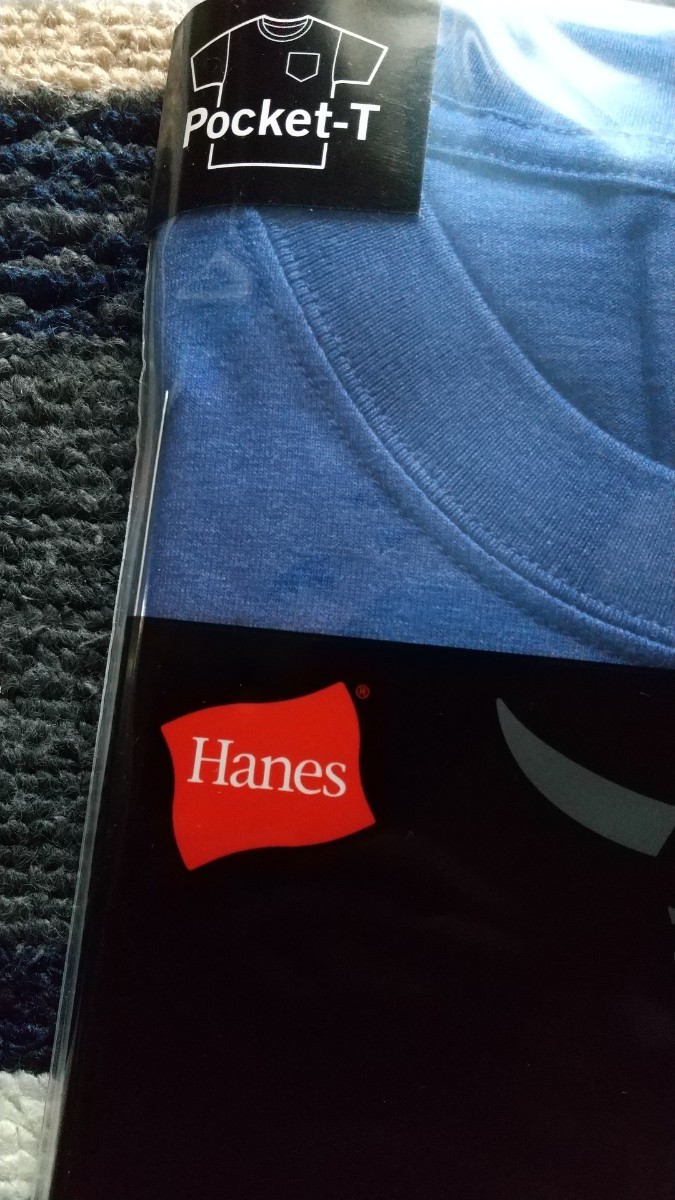 【Mサイズ】ポケットあり　Hanes　ヘインズ　ビーフィーTシャツ　BEEFY ヘビーウェイト　ヘザーブルー　クルーネック　ポケットつき H5190_画像2