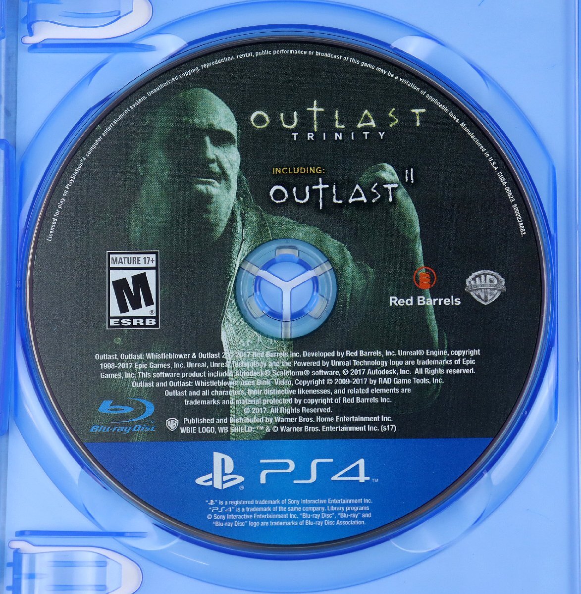 P★中古品★ゲームソフト PS4 北米版 『OUTLAST TRINITY』 Red Barrels 2102596 ディスク2枚組 サバイバルホラー レーティング:M(17歳以上)_画像4